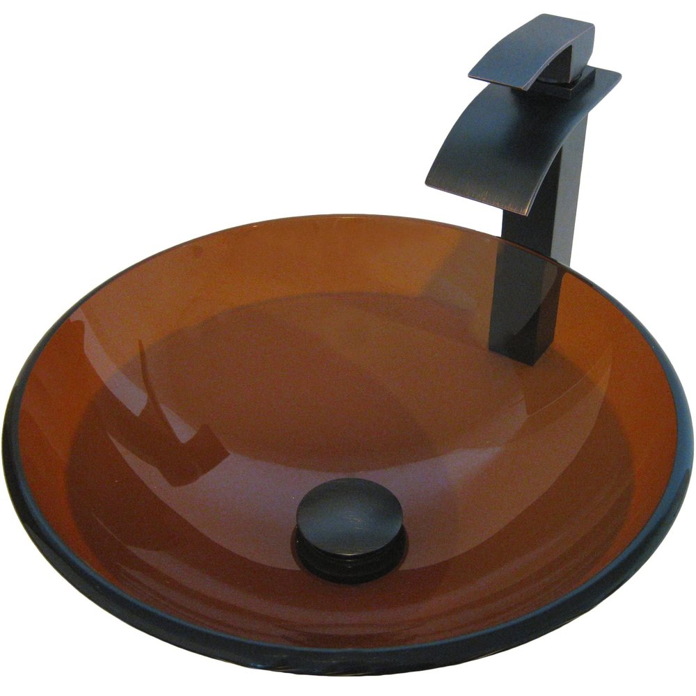 Novatto TY Glass Vessel Bathroom Sink Set, Oil Rubbed Bronze