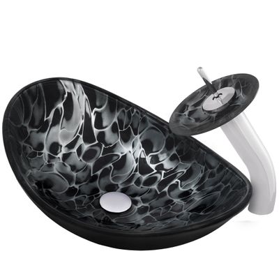 Novatto TARTARUGA Oval Glass Vessel Bathroom Sink, Chrome Faucet and Pop-up Drain, NSFC-0128031001CH