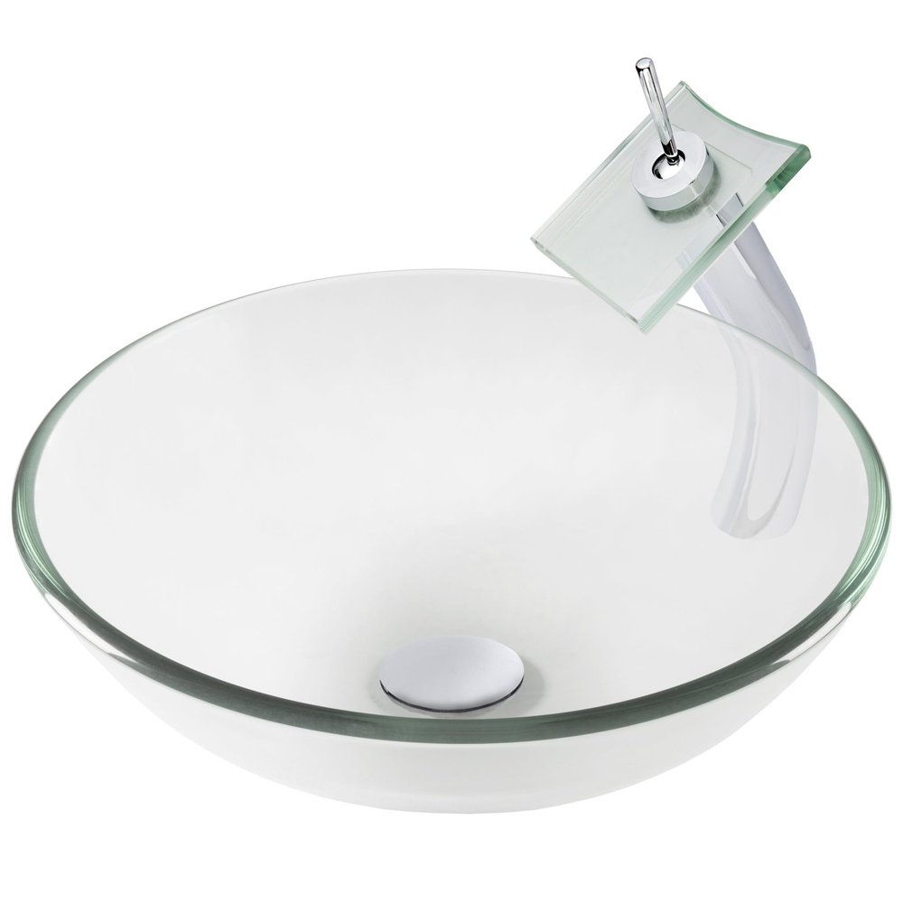 Novatto BONIFICARE Glass Vessel Bathroom Sink Set, Chrome