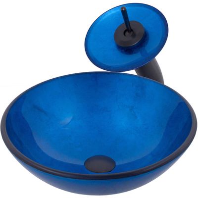 Novatto VERDAZZURRO Glass Vessel Bathroom Sink Set, Oil Rubbed Bronze