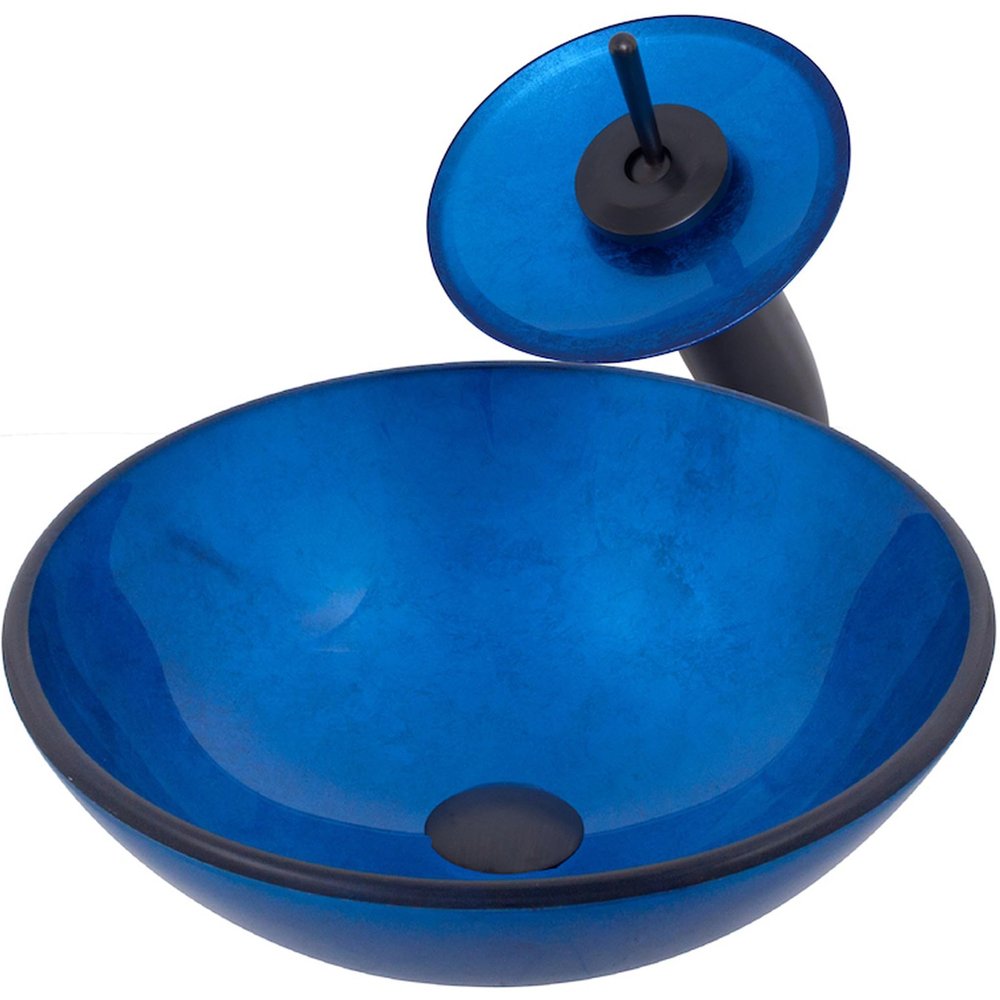 Novatto VERDAZZURRO Glass Vessel Bathroom Sink Set, Oil Rubbed Bronze