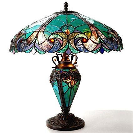 Tiffany-style Halston Double Lit 2+1 Light Table Lamp