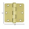 Deltana DSB35R43 Solid Brass 3 1/2-Inch x 3 1/2-Inch x 1/4-Inch Radius Hinge view 2
