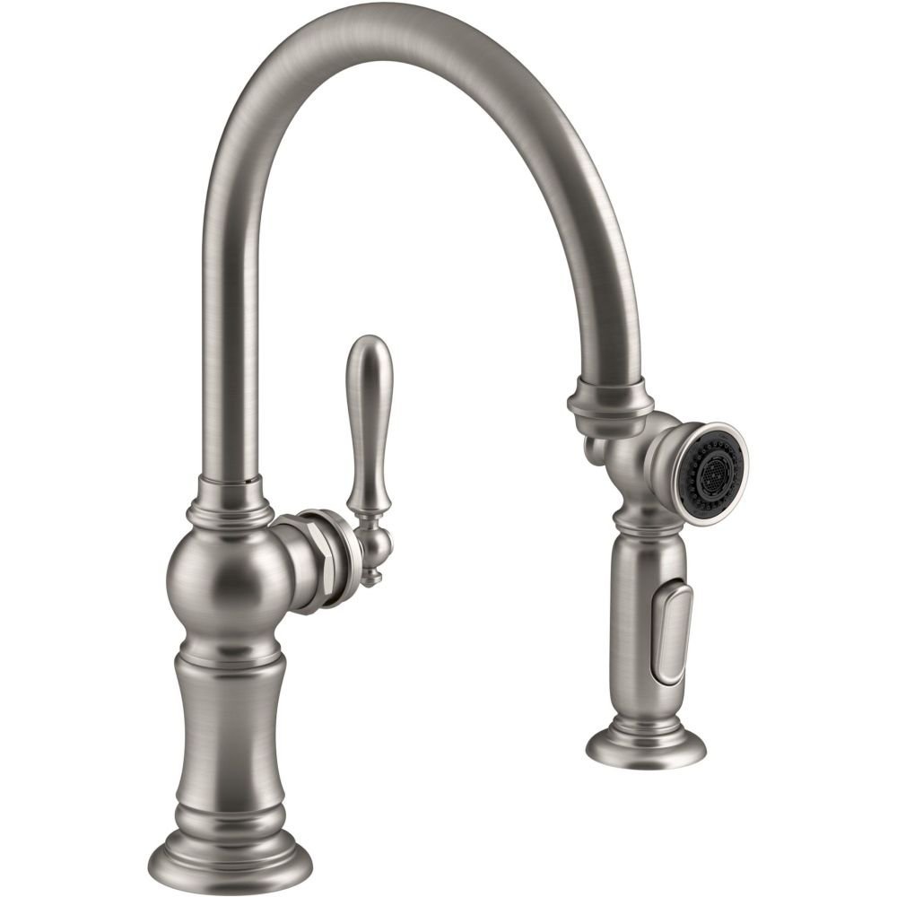 KOHLER K-99262-VS Artifacts 2-Hole Kitchen Sink Faucet and 14-11/16-Inch Swing Spout, Vibrant Stainless