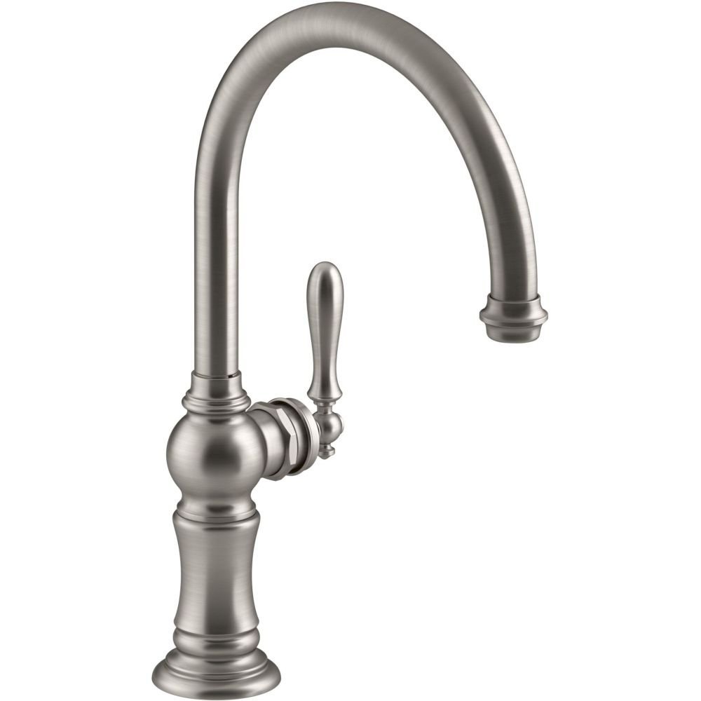 Kohler K-99263-VS Artifacts Single-Hole Kitchen Sink Faucet with 14-11/16-Inch Swing Spout and Arc Spout Design, Vibrant Stainless