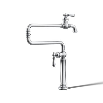 KOHLER 99271-CP Artifacts Single-Hole Deck-Mount Pot Filler Kitchen Sink Faucet with 22-Inch Extended Spout, Polished Chrome