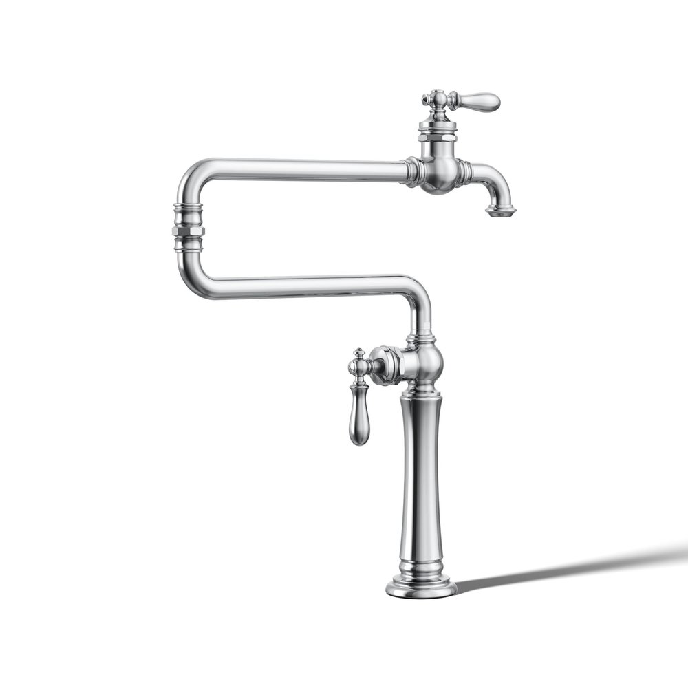 KOHLER 99271-CP Artifacts Single-Hole Deck-Mount Pot Filler Kitchen Sink Faucet with 22-Inch Extended Spout, Polished Chrome