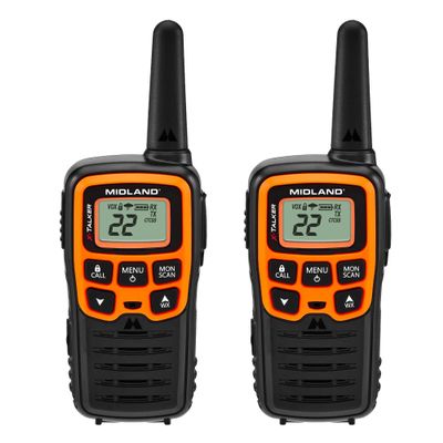 Midland- T51VP3 X-TALKER Spotting and Recovery Walkie-Talkie Long Range - FRS Two Way Radio for kids Caravanning with NOAA Weather Scan + Alert, 38 Privacy Codes - Black/Orange - 2 Pack
