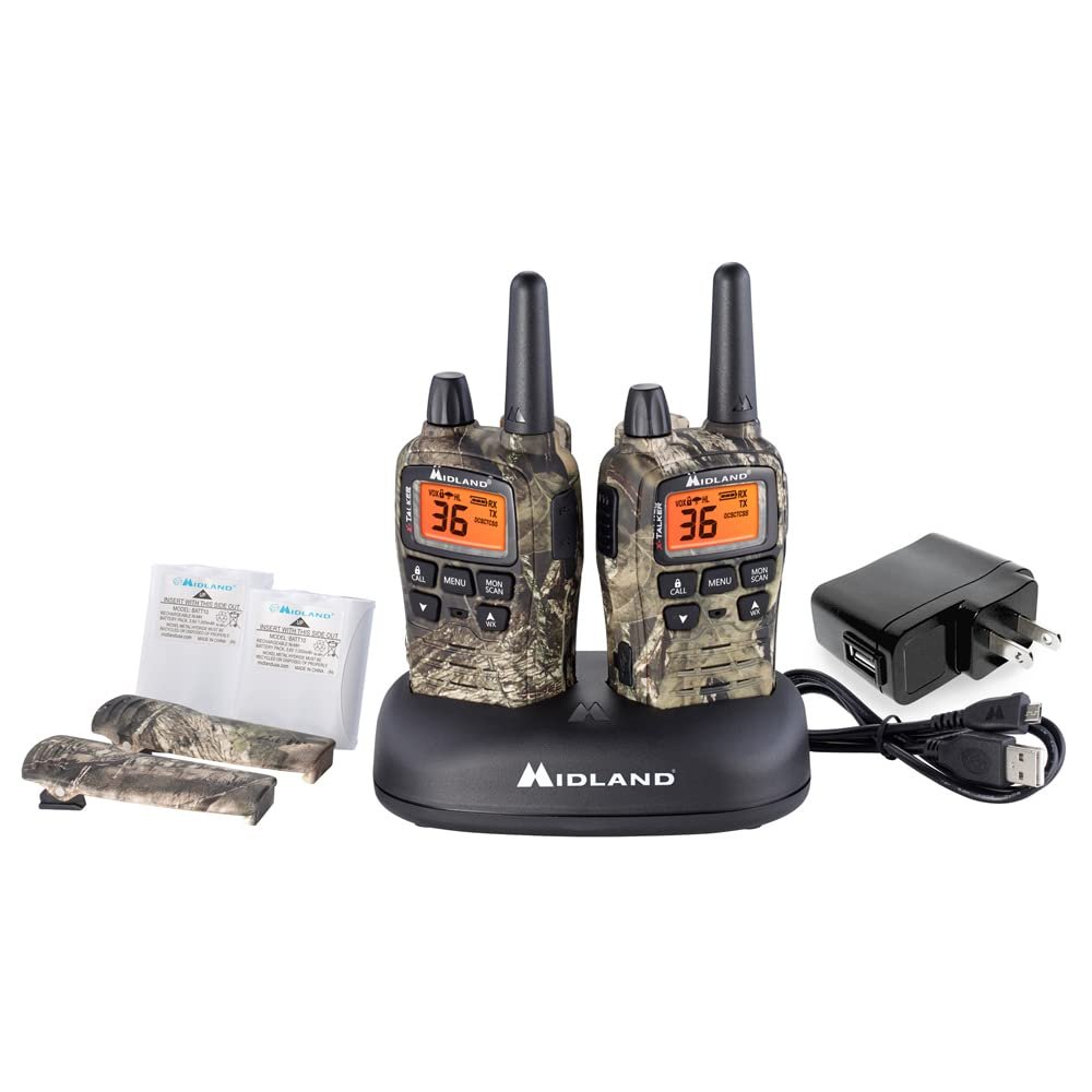 Midland - T75VP3 - 36 Channel FRS Two-Way Radio - Long Range Walkie Talkie, 121 Privacy Codes, & NOAA Weather Scan + Alert - Mossy Oak Camo - Set of 2