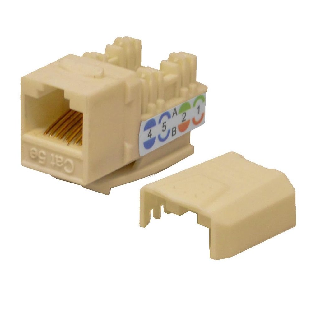 Best 50 Pack Cat5e Keystone Jacks Ivory with Dust Cap 22-26 AWG PCB Female RJ45 Connectors for Network Ethernet Wall Jack Insert | Cat 5e 110 Punch Down Block Socket 8-Port, 8-Connector (8P8C)