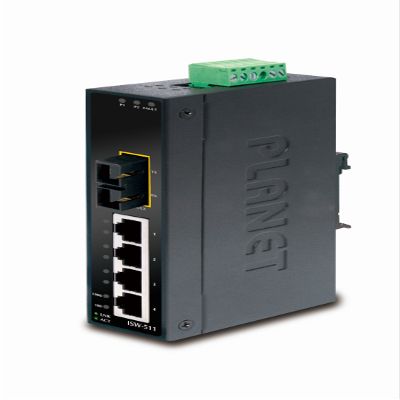 ISW-511S15 IP30 Industrial Fast Ethernet Switch 4-Port 10/100Base-TX + 1-Port 100Base-FX (SM, SC, 15 Km) (-10~60C)