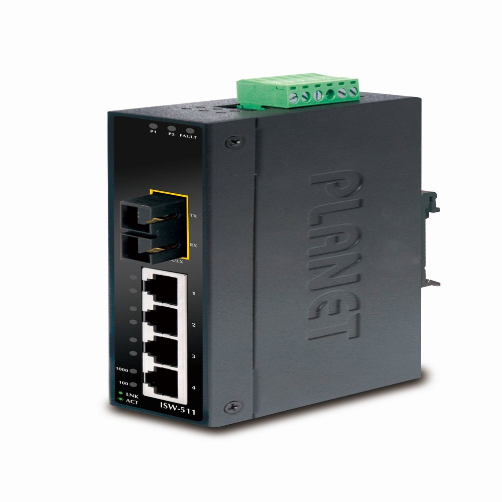 ISW-511S15 IP30 Industrial Fast Ethernet Switch 4-Port 10/100Base-TX + 1-Port 100Base-FX (SM, SC, 15 Km) (-10~60C)
