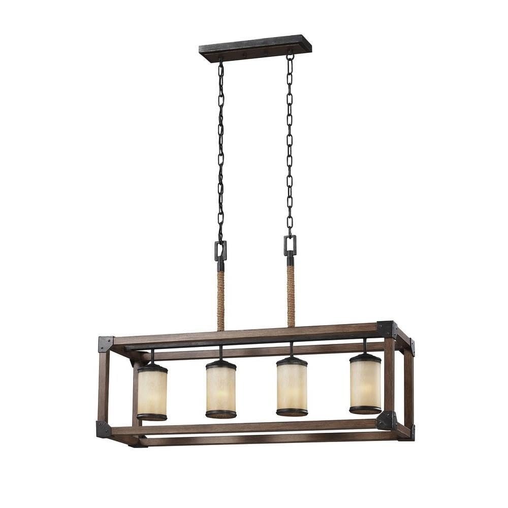 Generation Lighting 6613304-846 Dunning Four Light Island Pendant with Creme Parchment Glass Shades, Stardust Finish, 300 Total Watts, 24.88 Inch Height, 11 Inch Wide