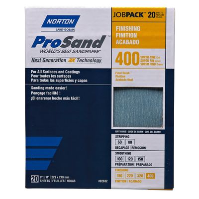Norton Sandpaper, ProSand Premium 400 Grit Sand-Paper, Fine Sandpaper for Metal and Wood, Pack of 20 Sanding Sheets