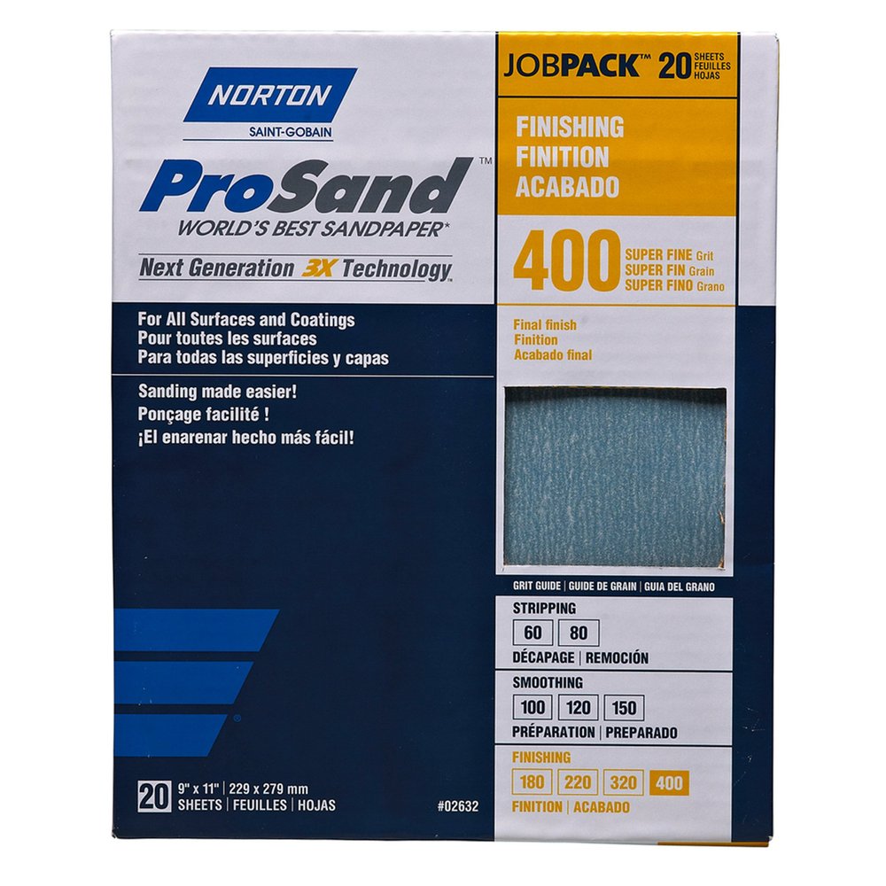 Norton Sandpaper, ProSand Premium 400 Grit Sand-Paper, Fine Sandpaper for Metal and Wood, Pack of 20 Sanding Sheets