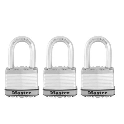 Master Lock M5XTRILF Magnum Heavy Duty Outdoor Padlock with Key, 3 Pack Keyed-Alike Silver