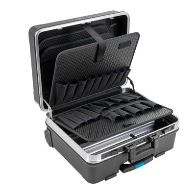 B&W International GO Portable Wheeled Rolling Tool Case Box with Pocket Boards, Black