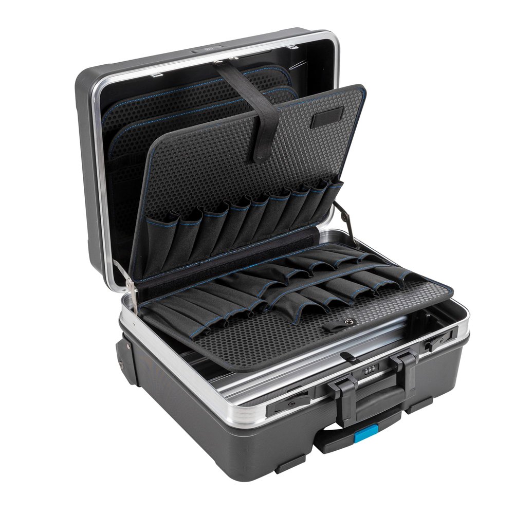 B&W International GO Portable Wheeled Rolling Tool Case Box with Pocket Boards, Black
