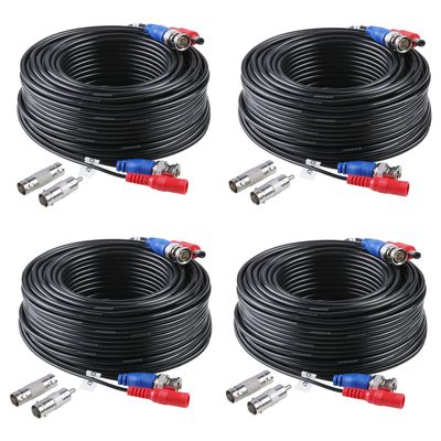 ANNKE 4 Pack 30M/100ft All-in-One Video Power Cables, BNC Extension Surveillance Camera Cables for CCTV Security DVR System Installation, Free 8 x BNC Connectors and 100pcs Cable Clips Included