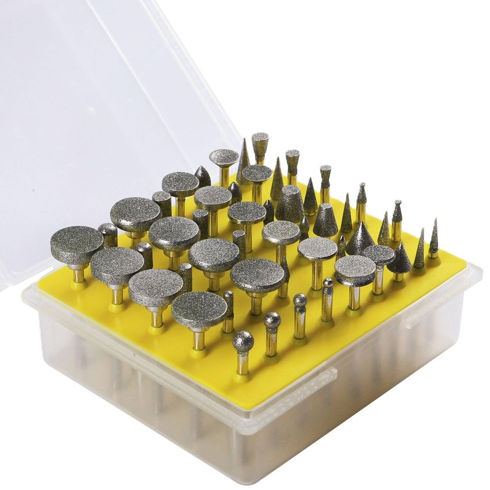 Drilax 50 Pieces Diamond Rotary Tool Bits Precision Stone Carving Tools 120 Grit Rock Carving Tools for Stones Rock Engraving Bits Compatible with Dremel Engraving Bits