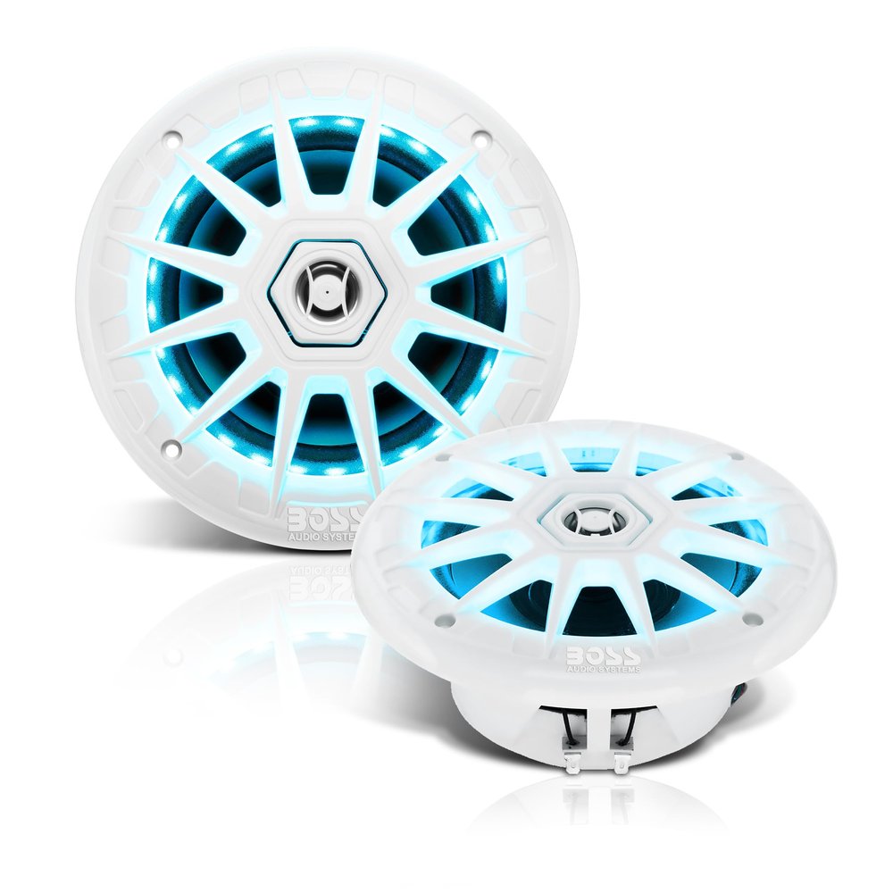 BOSS Audio Systems MRGB65 6.5 Inch Marine Boat Stereo Speakers - 200 Watts (per pair), Coaxial, 2 Way, Full Range, 4 Ohms, Multi-Color Illumination, Weatherproof, Sold in Pairs