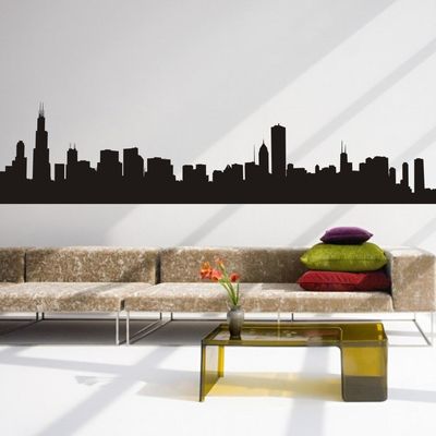 Custom Chicago Skyline Silhouette Vinyl Art Wall Decal&Mural for Living Room (Medium,Black)