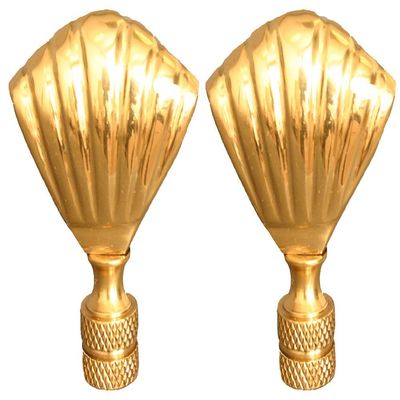 Royal Designs Seashell Lamp Finial for Lamp Shade, 2 Inch, Polished Brass, Set of 2