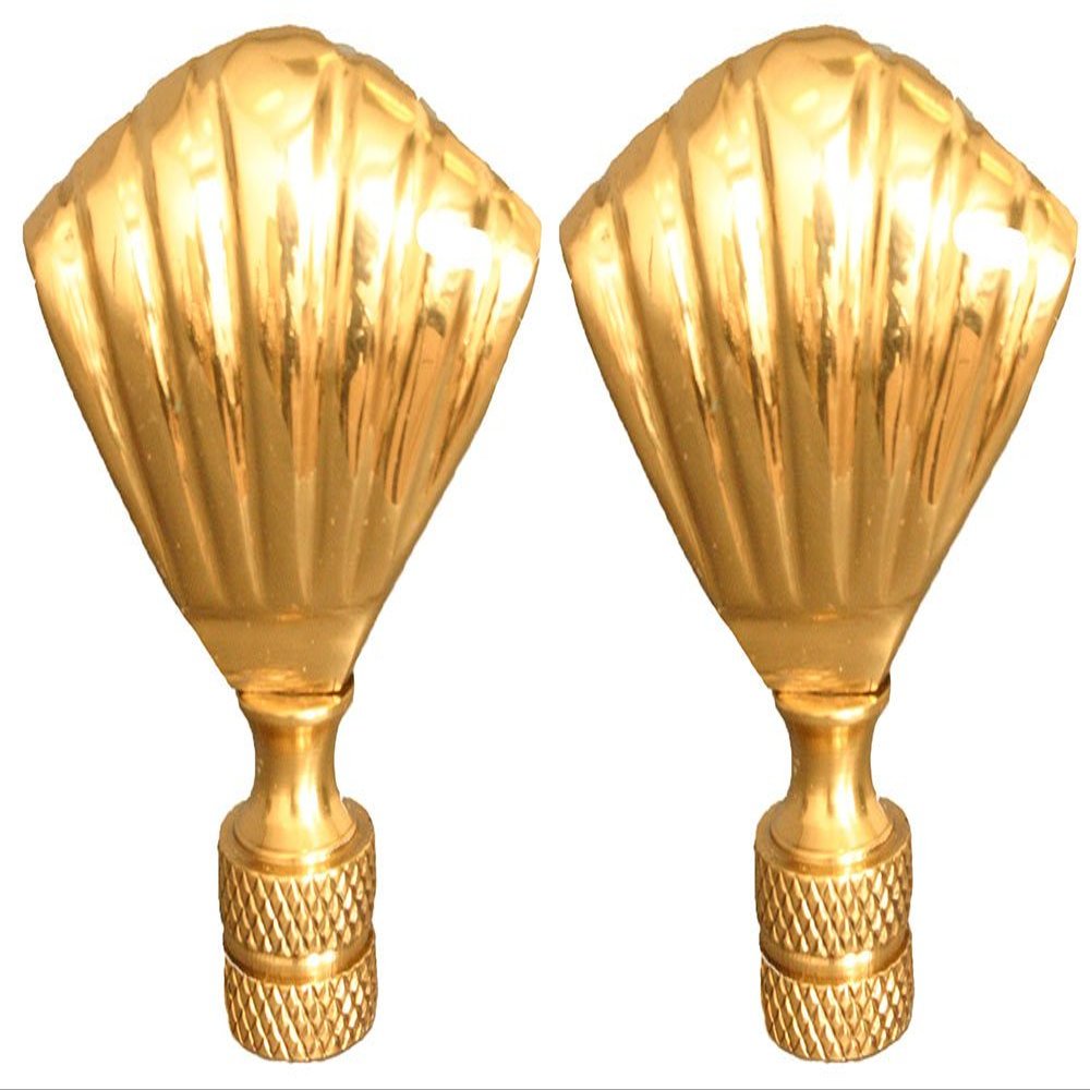 Royal Designs Seashell Lamp Finial for Lamp Shade, 2 Inch, Polished Brass, Set of 2
