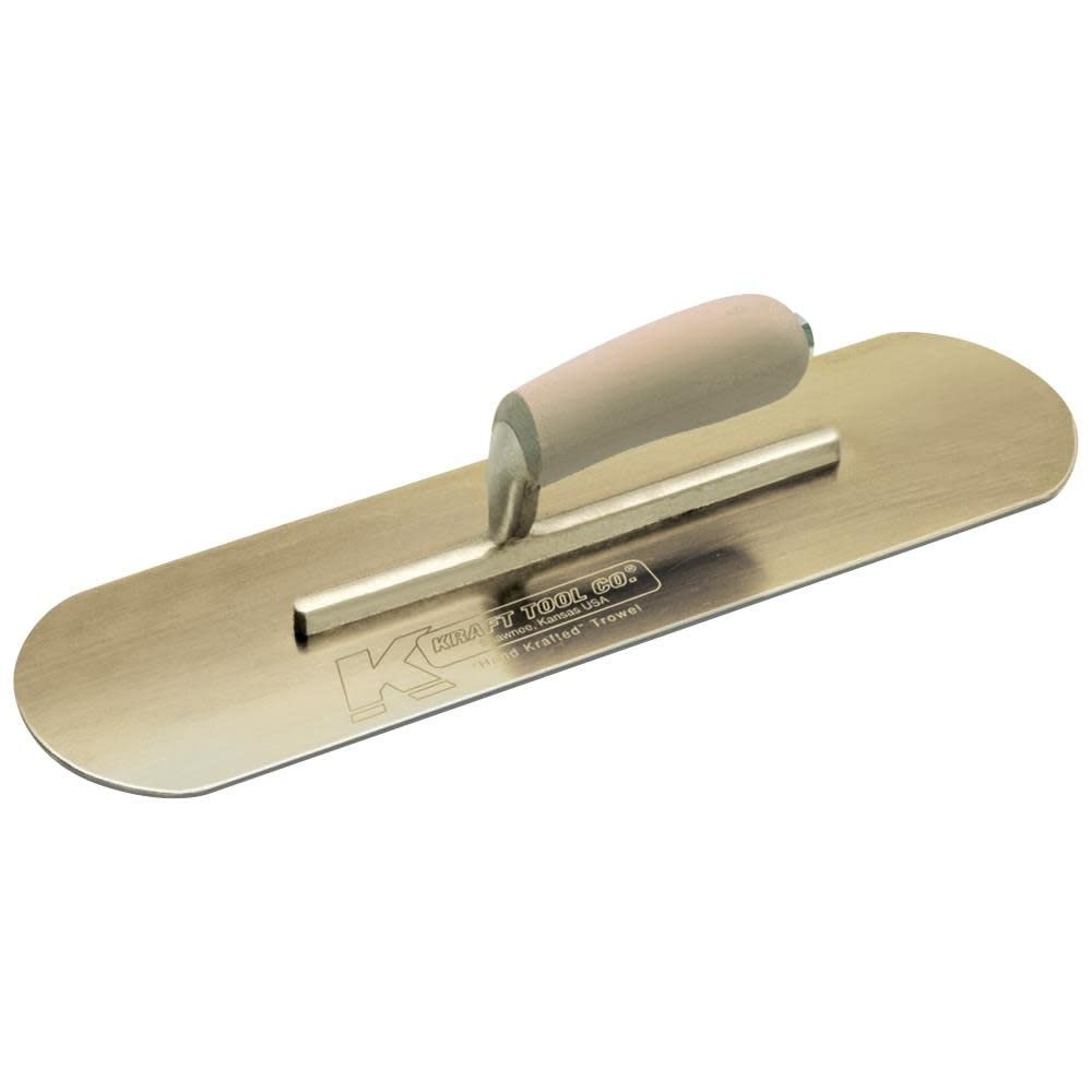 Kraft Tool CF274 Gold Stainless Steel Pool Trowel with Camel Back Wood Handle, 10 x 3-Inch
