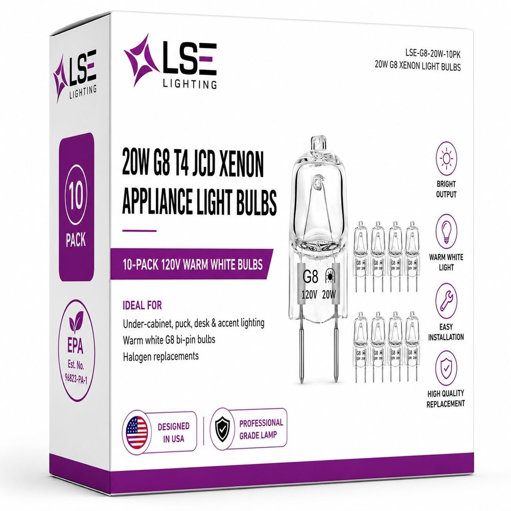 LSE Lighting 20W G8 T4 JCD Xenon Appliance Light Bulbs, 10-Pack
