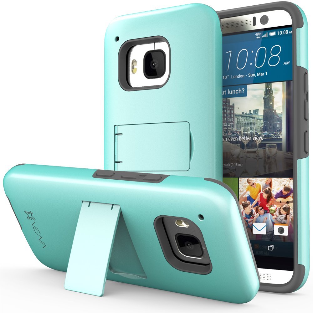 VENA HTC One (M9) Case - [Legacy] Slim Fit Dual Layer Hybrid Case with Kickstand & Screen Protector for HTC One M9 (2015) - Teal & Gray
