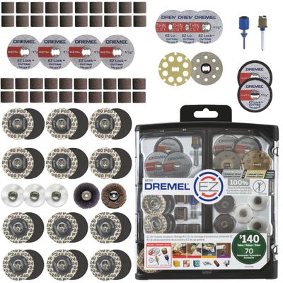 Dremel EZ725 70-Piece All-Purpose Rotary Tool Accessory Set With Storage Kit - EZ-Lock And EZ Drum For Faster Accessory Changes - Perfect for Cutting, Polishing, Cleaning, And Sanding