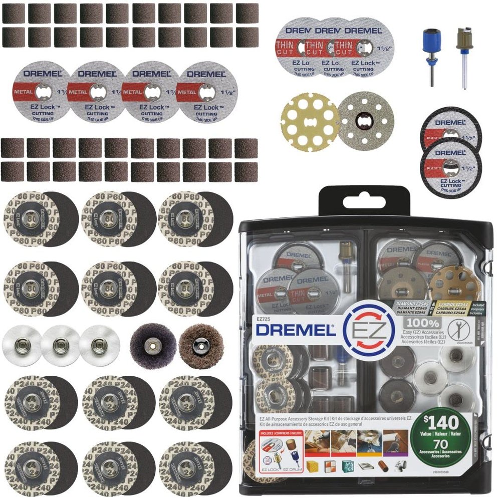 Dremel EZ725 70-Piece All-Purpose Rotary Tool Accessory Set With Storage Kit - EZ-Lock And EZ Drum For Faster Accessory Changes - Perfect for Cutting, Polishing, Cleaning, And Sanding