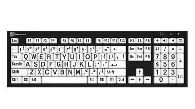 LogicKeyboard XL Print PC slim line black on white keyboard compatible with Windows XP, Vista, 7 - 10- Part: LKB-LPRNTBW-AJPU