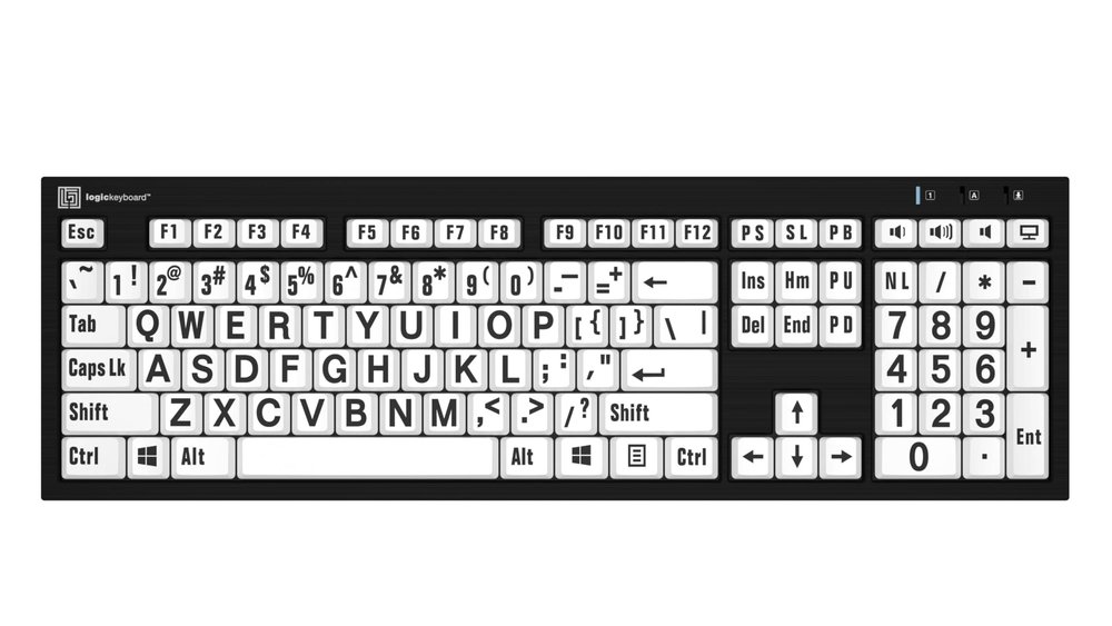 LogicKeyboard XL Print PC slim line black on white keyboard compatible with Windows XP, Vista, 7 - 10- Part: LKB-LPRNTBW-AJPU
