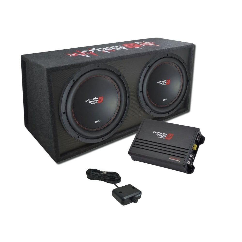 Cerwin Vega XED Series 12" Dual Subwoofer - 600W RMS, 2 Ohm Loaded, High-Efficiency Class D, Vented MDF Enclosure, Proprietary Vega Bass Boost, Remote Bass Knob, Perfect for Car Audio Systems BKX212V