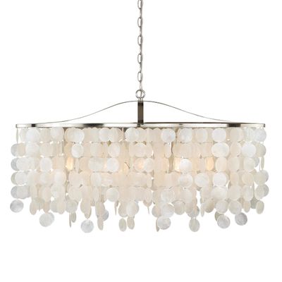 VAXCEL Elsa 5 Light Capiz Shell Chandelier, Kitchen Island Pendant Fixture, Satin Nickel Finish, Dimmable Ceiling Mounted Lighting