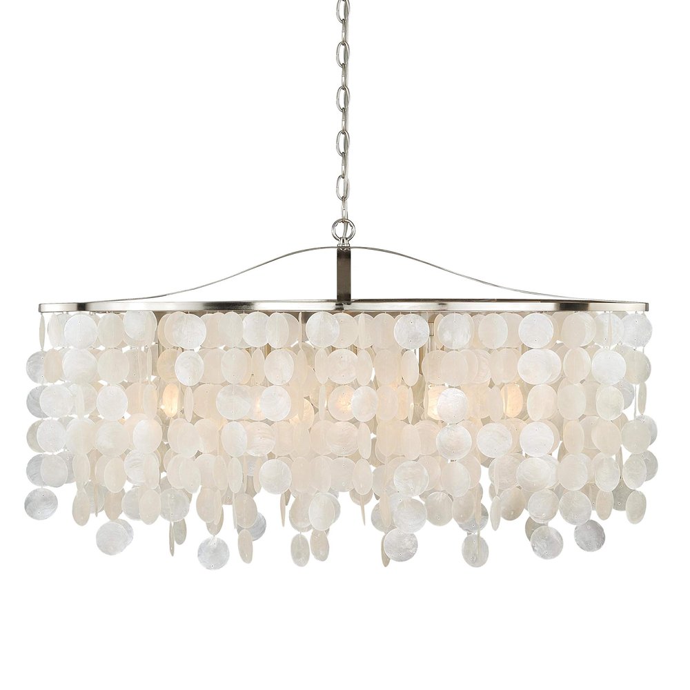 VAXCEL Elsa 5 Light Capiz Shell Chandelier, Kitchen Island Pendant Fixture, Satin Nickel Finish, Dimmable Ceiling Mounted Lighting