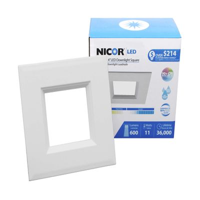 NICOR Lighting 4 inch Square LED Downlight Retrofit Kit in 3000K (DLQ4-10-120-3K-WH)