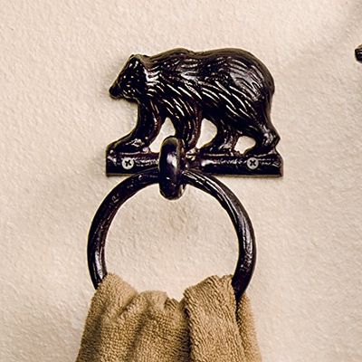 BLACK FOREST DECOR Kodiak Bear Cast Towel Ring 4" Wx3 1/2" Dx8 H