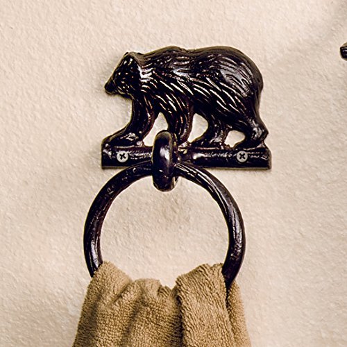 BLACK FOREST DECOR Kodiak Bear Cast Towel Ring 4" Wx3 1/2" Dx8 H
