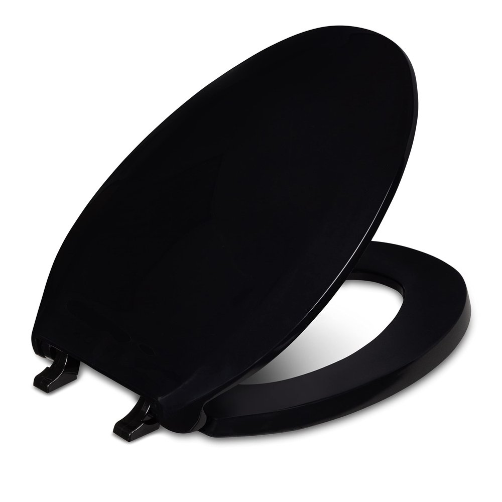 Centoco Black Toilet Seat Elongated, Toilet Seat Cover, Closed Front with Cover, Commercial, Heavy Duty Hinge and Stainless Steel Hardware, Plastic, Made in the USA, DS800STS-407