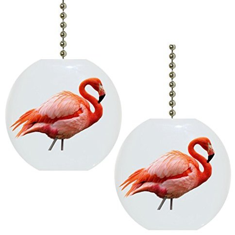 Set of 2 Beautiful Pink Flamingo Solid Ceramic Fan Pulls