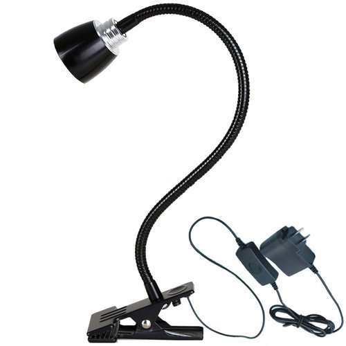 LUMINTURS(TM 3W LED Clip Clamp Lamp Desk Book Light Gooseneck Flexible Pipe ON/Off Button Black Shell