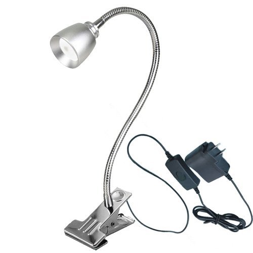 LUMINTURS(TM 3W LED Clip Clamp Lamp Desk Book Light Gooseneck Flexible Pipe ON/Off Button Silver Shell