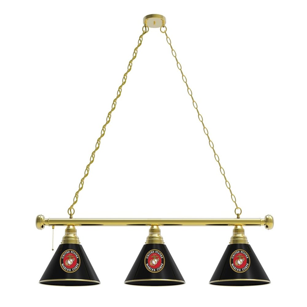 Holland Bar Stool Co. U.S. Marines 3 Shade Billiard Light with Brass Fixture by The