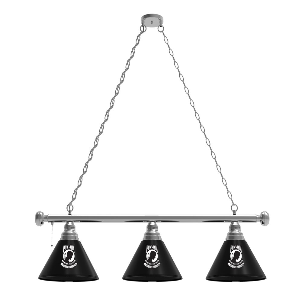 Holland Bar Stool POW/MIA 3 Shade Billiard Light with Chrome Fixture by the Co.