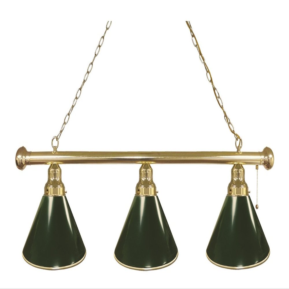 HBS Green 3 Shade Billiard Light with Brass Fixture by The Holland Bar Stool Co.