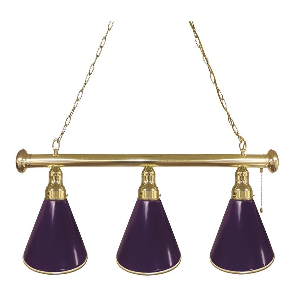 Holland Bar Stool Purple 3 Shade Billiard Light with Brass Fixture by the Co.