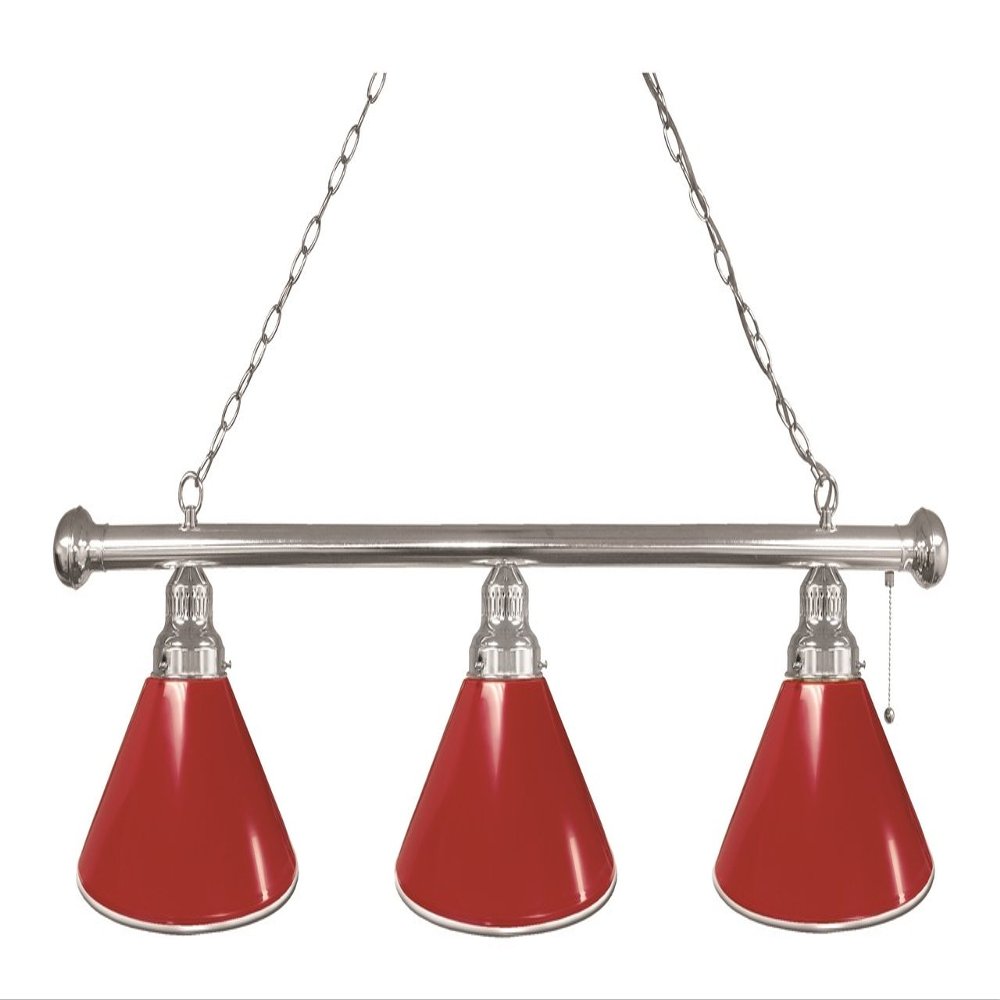 Holland Bar Stool Co. Red 3 Shade Billiard Light with Chrome Fixture by The